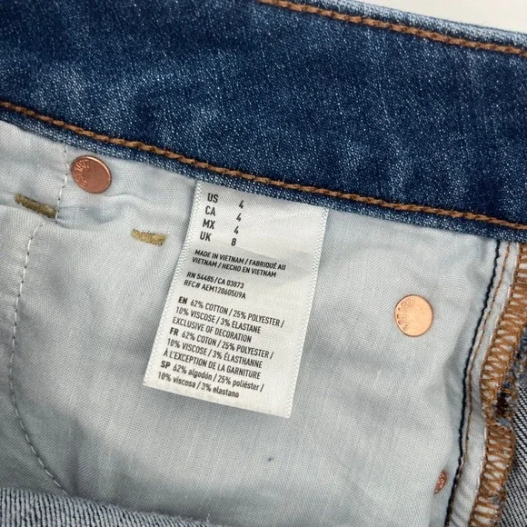 American Eagle Stretch Zipper High Rise Mini Jean Skirt Denim Frayed Hem Size 4 - Picture 5 of 7